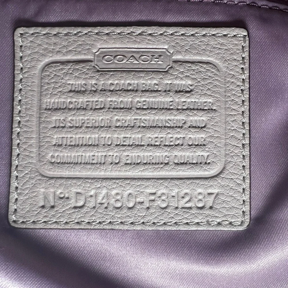 Coach F31287 Pebbled Leather Hobo Bag Lilac Purple Large Shoulder Tote Purse